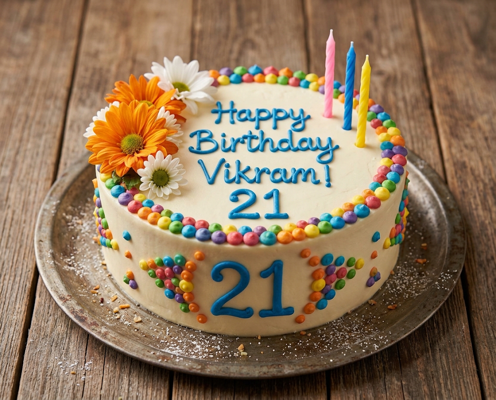 Celebration cake on display at Blue Seven Cakes
